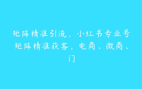 图片[1]-矩阵精准引流，小红书专业号矩阵精准获客，电商、微商、门-本文