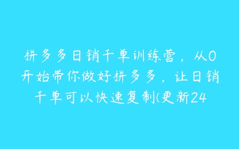 拼多多日销千单训练营，从0开始带你做好拼多多，让日销千单可以快速复制(更新24年10月)百度网盘下载