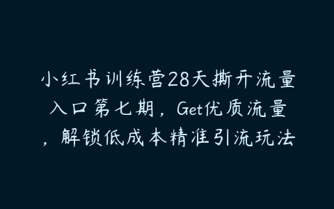 图片[1]-小红书训练营28天撕开流量入口第七期，Get优质流量，解锁低成本精准引流玩法-本文