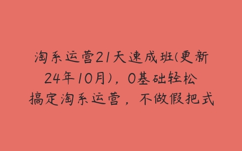 淘系运营21天速成班(更新24年10月)，0基础轻松搞定淘系运营，不做假把式-51自学联盟