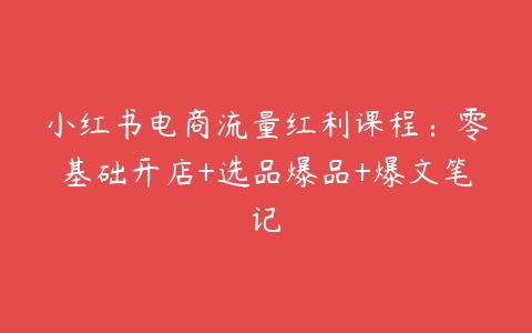 小红书电商流量红利课程：零基础开店+选品爆品+爆文笔记百度网盘下载