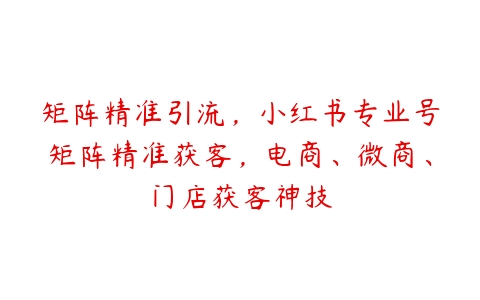 图片[1]-矩阵精准引流，小红书专业号矩阵精准获客，电商、微商、门店获客神技-本文