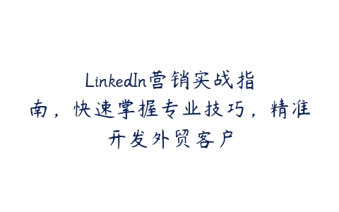 LinkedIn营销实战指南，快速掌握专业技巧，精准开发外贸客户百度网盘下载