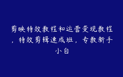 剪映特效教程和运营变现教程，特效剪辑速成班，专教新手小白百度网盘下载