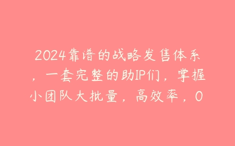 2024靠谱的战略发售体系，一套完整的助IP们，掌握小团队大批量，高效率，0 强销的运营系统百度网盘下载