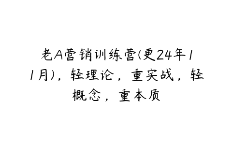 老A营销训练营(更24年11月)，轻理论，重实战，轻概念，重本质-51自学联盟