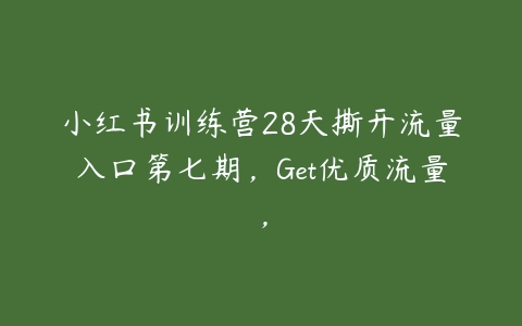 小红书训练营28天撕开流量入口第七期，Get优质流量，百度网盘下载