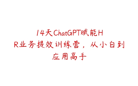 14天ChatGPT赋能HR业务提效训练营，从小白到应用高手-51自学联盟