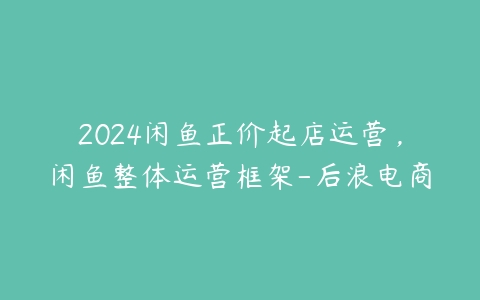 图片[1]-2024闲鱼正价起店运营，闲鱼整体运营框架-后浪电商-本文