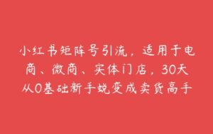 小红书矩阵号引流，适用于电商、微商、实体门店，30天从0基础新手蜕变成卖货高手-51自学联盟