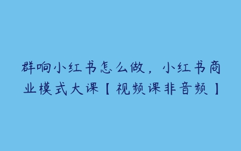 群响小红书怎么做，小红书商业模式大课【视频课非音频】百度网盘下载