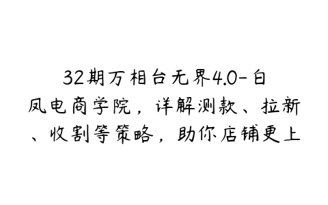 32期万相台无界4.0-白凤电商学院，详解测款、拉新、收割等策略，助你店铺更上一层楼百度网盘下载