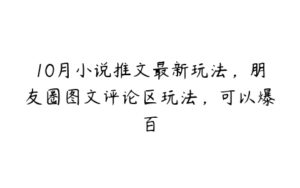 10月小说推文最新玩法，朋友圈图文评论区玩法，可以爆百-51自学联盟