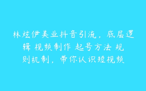 林炫伊美业抖音引流，底层逻辑 视频制作 起号方法 规则机制，带你认识短视频百度网盘下载