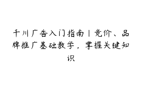 千川广告入门指南｜竞价、品牌推广基础教学，掌握关键知识百度网盘下载