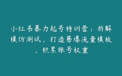 小红书暴力起号特训营：拆解模仿测试，打造易爆流量模板，积累账号权重百度网盘下载