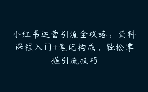 小红书运营引流全攻略：资料课程入门+笔记构成，轻松掌握引流技巧百度网盘下载