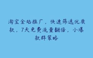 淘宝全站推广，快速筛选优质款，7天免费流量翻倍，小爆款群策略-51自学联盟