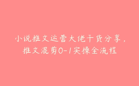 小说推文运营大佬干货分享，推文混剪0-1实操全流程-51自学联盟