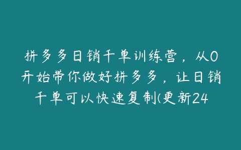 拼多多日销千单训练营，从0开始带你做好拼多多，让日销千单可以快速复制(更新24年11月)百度网盘下载