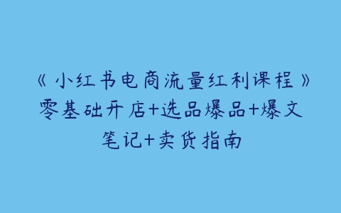 《小红书电商流量红利课程》零基础开店+选品爆品+爆文笔记+卖货指南百度网盘下载