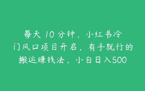 每天 10 分钟，小红书冷门风口项目开启，有手就行的搬运赚钱法，小白日入500 +【项目拆解】百度网盘下载