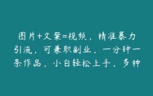 图片+文案=视频，精准暴力引流，可兼职副业，一分钟一条作品，小白轻松上手，多种变现方式【项目拆解】-51自学联盟