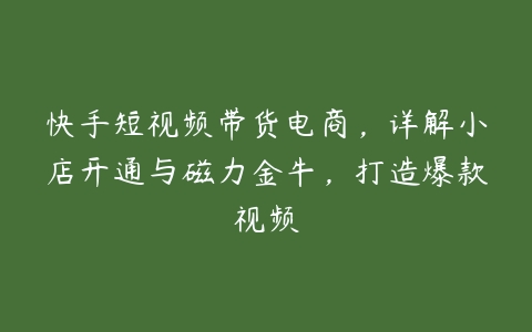 快手短视频带货电商，详解小店开通与磁力金牛，打造爆款视频百度网盘下载