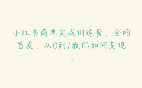 小红书商单实战训练营，全网首发，从0到1教你如何变现，百度网盘下载