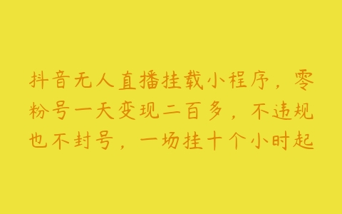 抖音无人直播挂载小程序，零粉号一天变现二百多，不违规也不封号，一场挂十个小时起步【项目拆解】百度网盘下载