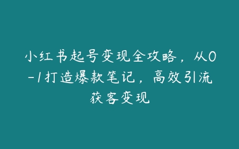 图片[1]-小红书起号变现全攻略，从0-1打造爆款笔记，高效引流获客变现-本文