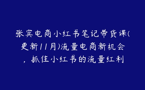 张宾电商小红书笔记带货课(更新11月)流量电商新机会，抓住小红书的流量红利百度网盘下载