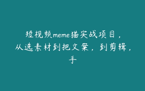 短视频meme猫实战项目，从选素材到把文案，到剪辑，手百度网盘下载