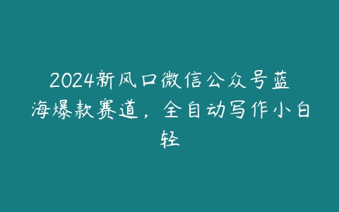 2024新风口微信公众号蓝海爆款赛道，全自动写作小白轻百度网盘下载