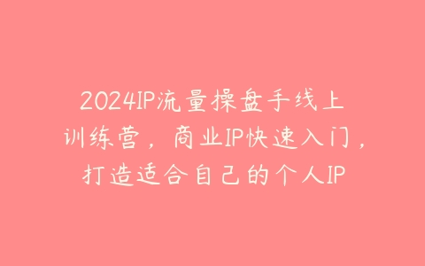 2024IP流量操盘手线上训练营，商业IP快速入门，打造适合自己的个人IP百度网盘下载