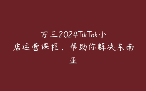 万三2024TikTok小店运营课程，帮助你解决东南亚百度网盘下载