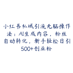 小红书私域引流无脑操作法：AI生成内容，粉丝自动转化，新手轻松日引500+创业粉-51自学联盟