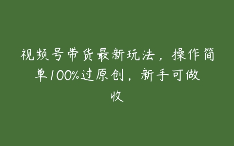 视频号带货最新玩法，操作简单100%过原创，新手可做收百度网盘下载