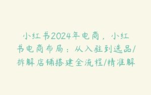 小红书2024年电商，小红书电商布局：从入驻到选品/拆解店铺搭建全流程/精准解析平台流量优势-51自学联盟