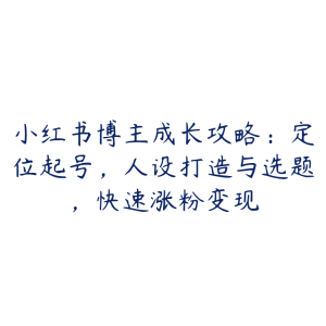 小红书博主成长攻略：定位起号，人设打造与选题，快速涨粉变现-51自学联盟