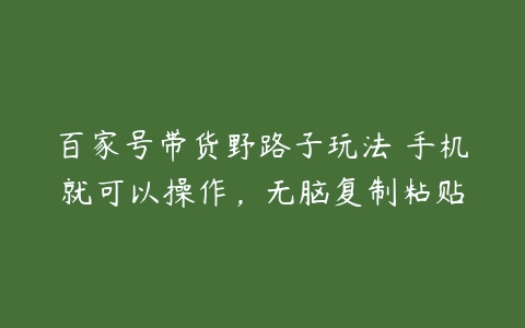 百家号带货野路子玩法 手机就可以操作，无脑复制粘贴百度网盘下载