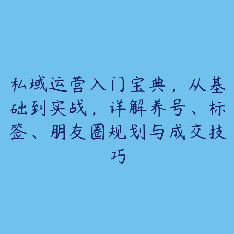 私域运营入门宝典，从基础到实战，详解养号、标签、朋友圈规划与成交技巧-51自学联盟