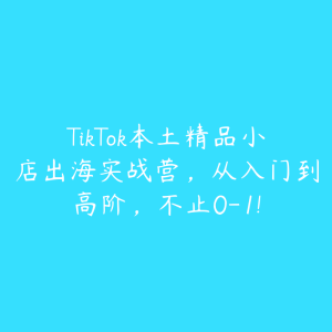 TikTok本土精品小店出海实战营，从入门到高阶，不止0-1!-51自学联盟