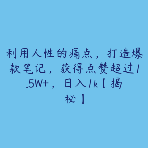 利用人性的痛点，打造爆款笔记，获得点赞超过1.5W+，日入1k【揭秘】-51自学联盟