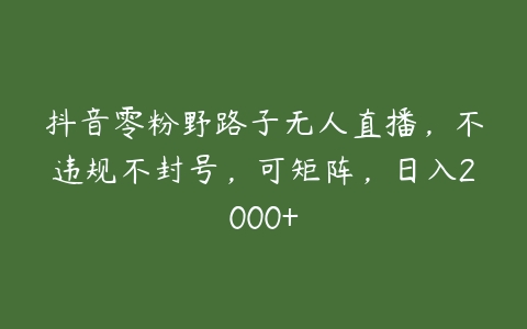 图片[1]-抖音零粉野路子无人直播，不违规不封号，可矩阵，日入2000+-本文