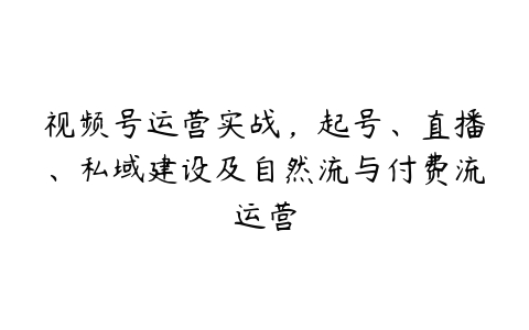 视频号运营实战，起号、直播、私域建设及自然流与付费流运营百度网盘下载