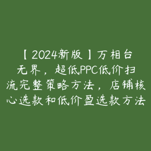 【2024新版】万相台无界，超低PPC低价扫流完整策略方法，店铺核心选款和低价盈选款方法-51自学联盟