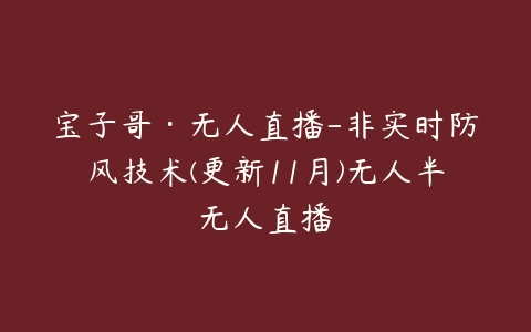 图片[1]-宝子哥·无人直播-非实时防风技术(更新11月)无人半无人直播-本文