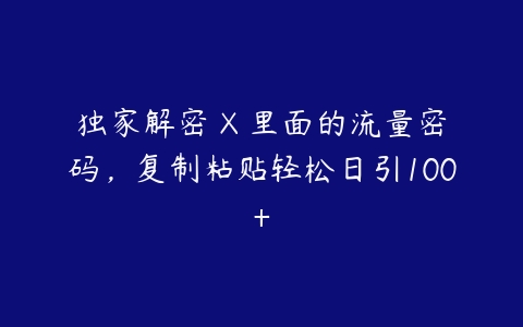 独家解密 X 里面的流量密码，复制粘贴轻松日引100+百度网盘下载