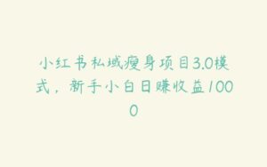 小红书私域瘦身项目3.0模式，新手小白日赚收益1000-51自学联盟